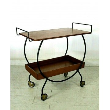 CARRELLO MID CENTURY TEA TROLLEY ITALIAN BAR CART METALLO LEGNO TEAK VINTAGE  