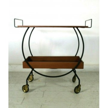CARRELLO MID CENTURY TEA TROLLEY ITALIAN BAR CART METALLO LEGNO TEAK VINTAGE  