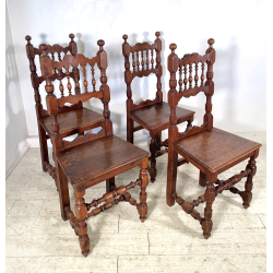 LOTTO 4 SEDIE ANTICHE ROCCHETTO LEGNO NOCE EPOCA '800  TAVOLO PRANZO TORNITE