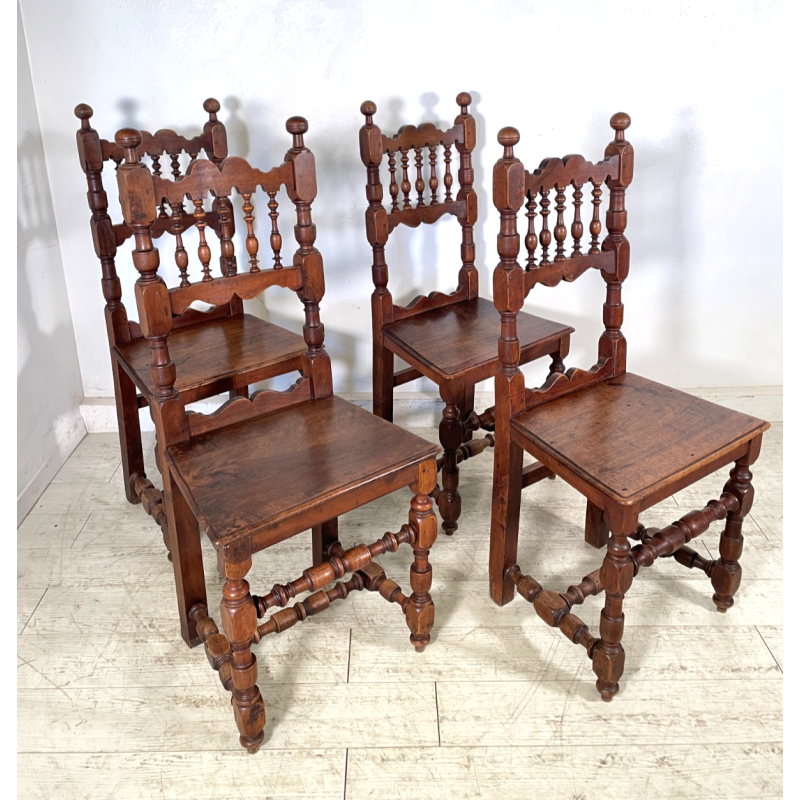 LOTTO 4 SEDIE ANTICHE ROCCHETTO LEGNO NOCE EPOCA '800  TAVOLO PRANZO TORNITE