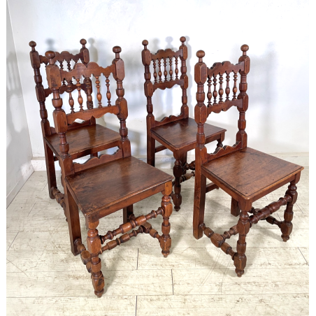 LOTTO 4 SEDIE ANTICHE ROCCHETTO LEGNO NOCE EPOCA '800  TAVOLO PRANZO TORNITE