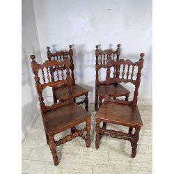 LOTTO 4 SEDIE ANTICHE ROCCHETTO LEGNO NOCE EPOCA '800  TAVOLO PRANZO TORNITE