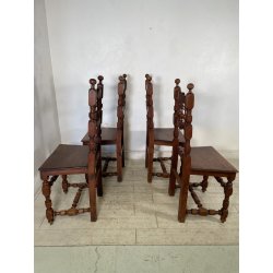 LOTTO 4 SEDIE ANTICHE ROCCHETTO LEGNO NOCE EPOCA '800  TAVOLO PRANZO TORNITE