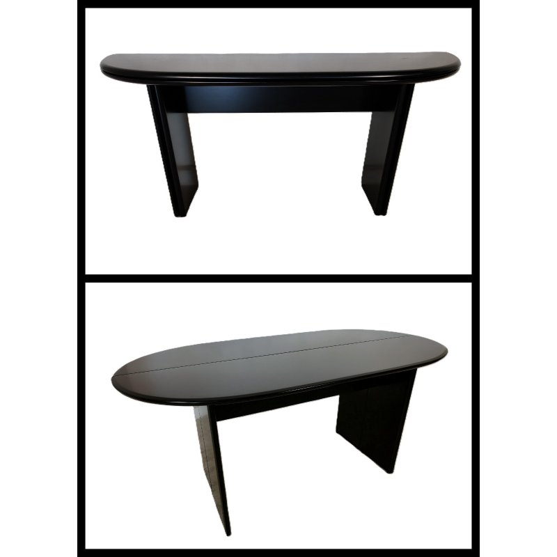 TAVOLO CONSOLLE LACCATO NERO OVALE MODERNARIATO DESIGN ANNI 70 PIANO RIBALTA
