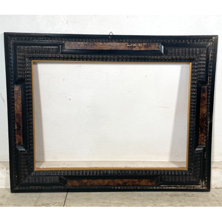 ANTICA CORNICE GUILLOCHE NERA LEGNO 72 cm x 91 cm EPOCA '900 quadro old SPECCHIO