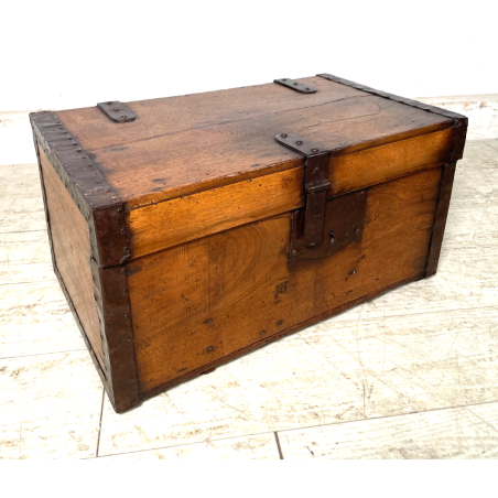 ANTICO PICCOLO FORZIERE CASSAPANCA BAULE legno noce 50 cm epoca 1800 SCRIGNO OLD