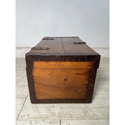 ANTICO PICCOLO FORZIERE CASSAPANCA BAULE legno noce 50 cm epoca 1800 SCRIGNO OLD