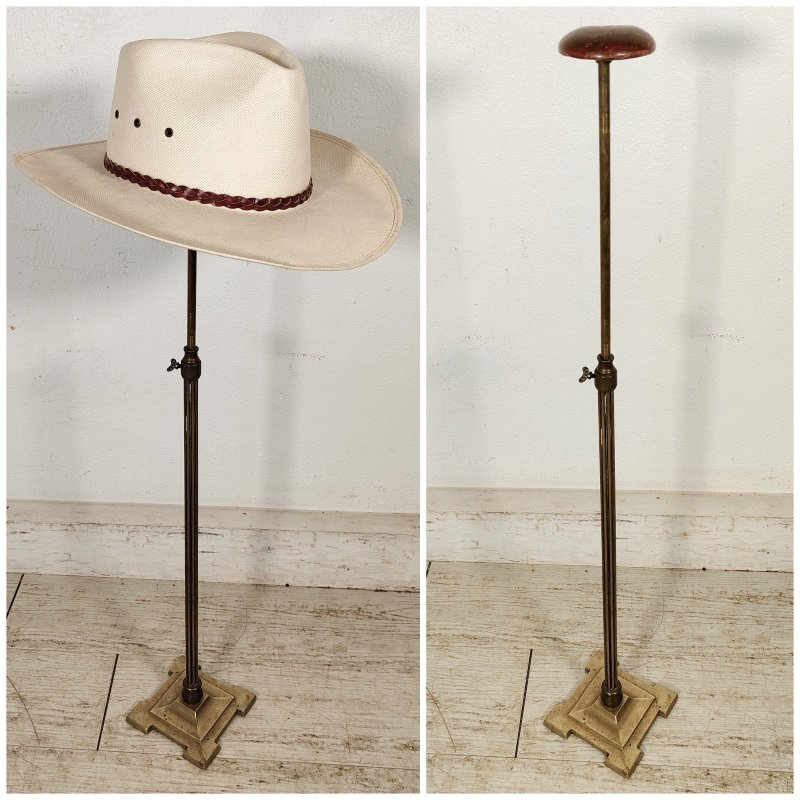 ANTICO PORTA CAPPELLO DA TERRA epoca 900 CAPPELLIERA Estensibile OTTONE LEGNO