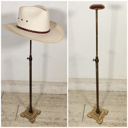 ANTICO PORTA CAPPELLO DA TERRA epoca 900 CAPPELLIERA Estensibile OTTONE LEGNO