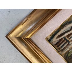 DIPINTO OLIO TAVOLA SCENA RURALE PAESAGGIO FIGURE PATTINI LAGO GHIACCIATO