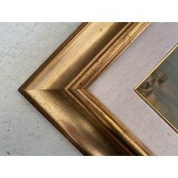 DIPINTO OLIO TAVOLA SCENA RURALE PAESAGGIO FIGURE PATTINI LAGO GHIACCIATO