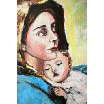 DIPINTO OLIO TELA G. Pane 1992 MADONNA CON BAMBINO GESU' MATERNITA' RELIGIOSO 