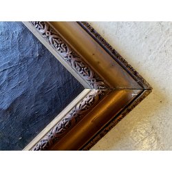 DIPINTO OLIO TELA PAESAGGIO FLUVIALE PONTE ad ARCO PIETRA FIUME BOSCO FINE '800