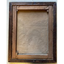 DIPINTO OLIO TELA PAESAGGIO FLUVIALE PONTE ad ARCO PIETRA FIUME BOSCO FINE '800