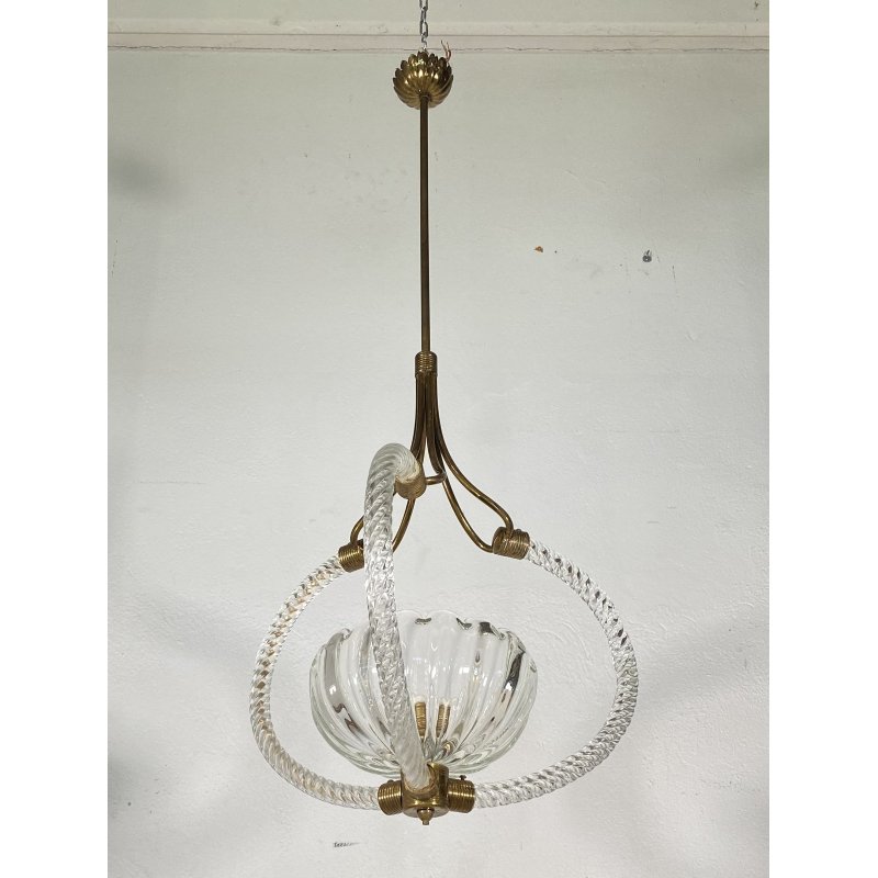 LAMPADARIO SOSPENSIONE 1940 OTTONE VETRO MURANO BAROVIER&TOSO VINTAGE LAMP GLASS