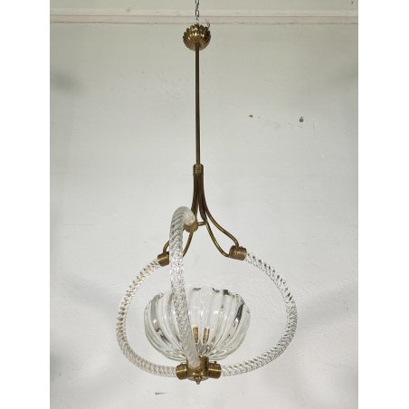 LAMPADARIO SOSPENSIONE 1940 OTTONE VETRO MURANO BAROVIER&TOSO VINTAGE LAMP GLASS