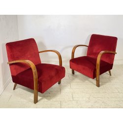 COPPIA POLTRONA Art Decò 1940 ARMCHAIR LEGNO DIVANO ITALY STOFFA ROSSA VINTAGE