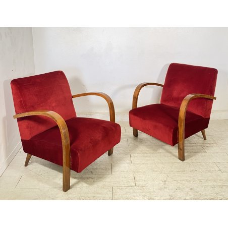 COPPIA POLTRONA Art Decò 1940 ARMCHAIR LEGNO DIVANO ITALY STOFFA ROSSA VINTAGE
