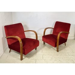 COPPIA POLTRONA Art Decò 1940 ARMCHAIR LEGNO DIVANO ITALY STOFFA ROSSA VINTAGE