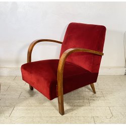 COPPIA POLTRONA Art Decò 1940 ARMCHAIR LEGNO DIVANO ITALY STOFFA ROSSA VINTAGE