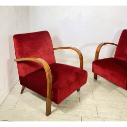 COPPIA POLTRONA Art Decò 1940 ARMCHAIR LEGNO DIVANO ITALY STOFFA ROSSA VINTAGE