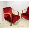 COPPIA POLTRONA Art Decò 1940 ARMCHAIR LEGNO DIVANO ITALY STOFFA ROSSA VINTAGE