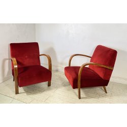 COPPIA POLTRONA Art Decò 1940 ARMCHAIR LEGNO DIVANO ITALY STOFFA ROSSA VINTAGE