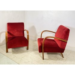 COPPIA POLTRONA Art Decò 1940 ARMCHAIR LEGNO DIVANO ITALY STOFFA ROSSA VINTAGE