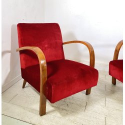 COPPIA POLTRONA Art Decò 1940 ARMCHAIR LEGNO DIVANO ITALY STOFFA ROSSA VINTAGE