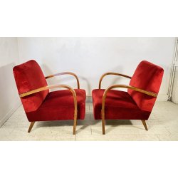 COPPIA POLTRONA Art Decò 1940 ARMCHAIR LEGNO DIVANO ITALY STOFFA ROSSA VINTAGE