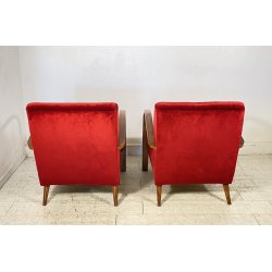 COPPIA POLTRONA Art Decò 1940 ARMCHAIR LEGNO DIVANO ITALY STOFFA ROSSA VINTAGE