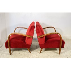 COPPIA POLTRONA Art Decò 1940 ARMCHAIR LEGNO DIVANO ITALY STOFFA ROSSA VINTAGE