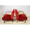 COPPIA POLTRONA Art Decò 1940 ARMCHAIR LEGNO DIVANO ITALY STOFFA ROSSA VINTAGE