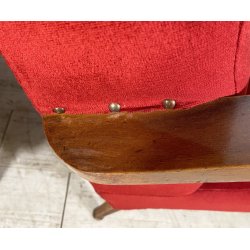COPPIA POLTRONA Art Decò 1940 ARMCHAIR LEGNO DIVANO ITALY STOFFA ROSSA VINTAGE