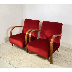 COPPIA POLTRONA Art Decò 1940 ARMCHAIR LEGNO DIVANO ITALY STOFFA ROSSA VINTAGE