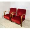 COPPIA POLTRONA Art Decò 1940 ARMCHAIR LEGNO DIVANO ITALY STOFFA ROSSA VINTAGE