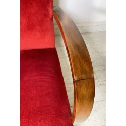 COPPIA POLTRONA Art Decò 1940 ARMCHAIR LEGNO DIVANO ITALY STOFFA ROSSA VINTAGE