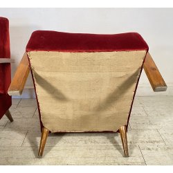 COPPIA POLTRONA Art Decò 1940 ARMCHAIR LEGNO DIVANO ITALY STOFFA ROSSA VINTAGE