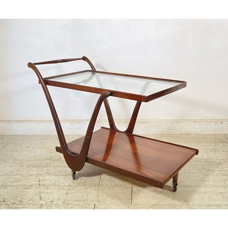 CARRELLO BAR LEGNO VETRO DESIGN ATTR. CESARE LACCA ANNI 70 ITALY BAR TROLLEY