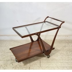 CARRELLO BAR LEGNO VETRO DESIGN ATTR. CESARE LACCA ANNI 70 ITALY BAR TROLLEY