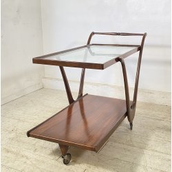 CARRELLO BAR LEGNO VETRO DESIGN ATTR. CESARE LACCA ANNI 70 ITALY BAR TROLLEY
