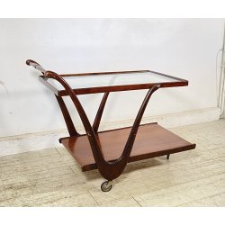 CARRELLO BAR LEGNO VETRO DESIGN ATTR. CESARE LACCA ANNI 70 ITALY BAR TROLLEY