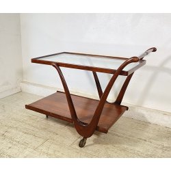 CARRELLO BAR LEGNO VETRO DESIGN ATTR. CESARE LACCA ANNI 70 ITALY BAR TROLLEY