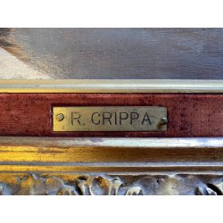 DIPINTO OLIO R. Crippa PAESAGGIO INVERNALE VEDUTA NAVIGLIO BARCHE RIFLESSI '900