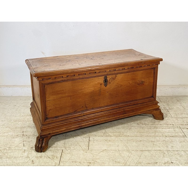ANTICA PICCOLA CASSAPANCA LEGNO NOCE PANCA BAULE EPOCA 1800 RUSTICA PIEMONTESE