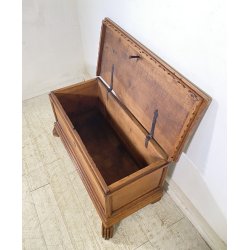 ANTICA PICCOLA CASSAPANCA LEGNO NOCE PANCA BAULE EPOCA 1800 RUSTICA PIEMONTESE
