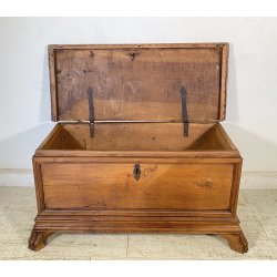 ANTICA PICCOLA CASSAPANCA LEGNO NOCE PANCA BAULE EPOCA 1800 RUSTICA PIEMONTESE