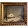 ANTICO DIPINTO OLIO Alfred Van Neste "La chaumiere du bracconier" PAESAGGIO NEVE