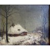 ANTICO DIPINTO OLIO Alfred Van Neste "La chaumiere du bracconier" PAESAGGIO NEVE