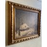 ANTICO DIPINTO OLIO Alfred Van Neste "La chaumiere du bracconier" PAESAGGIO NEVE